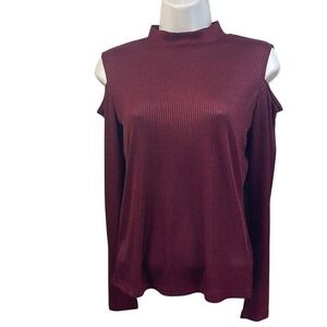 Roommates Burgundy Cold‎ Shoulder Long Sleeve Mock Neck Top - Size M